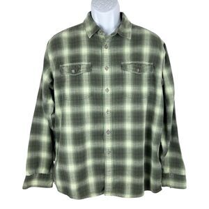 Eastern Mountain Sports Button Down Shirt Men Large Green Plaid Flannel L/S Tee
